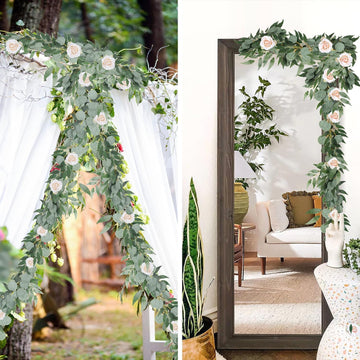Artificial Silk Eucalyptus Vines Garland with Willow Leaves 6Ft - Set of 2