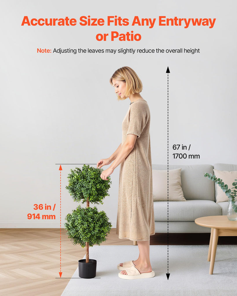 Artificial Topiary Boxwood Double Ball, 2 Set 36 inch Faux Boxwood Plant Balls, Fake Silk Tree Look Real, Easy