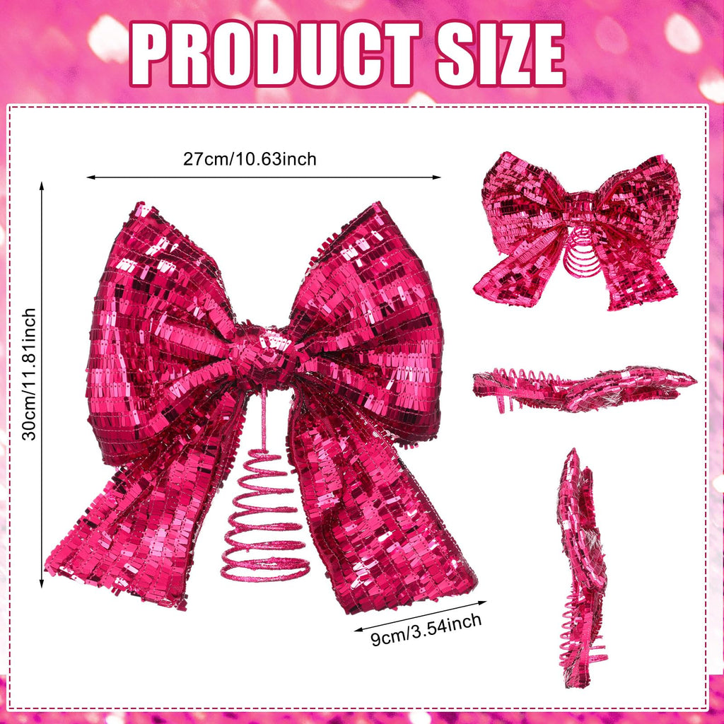10 x 12 Inch Large Sequin Hot Pink Bow Tree Topper, Hot Pink Bow