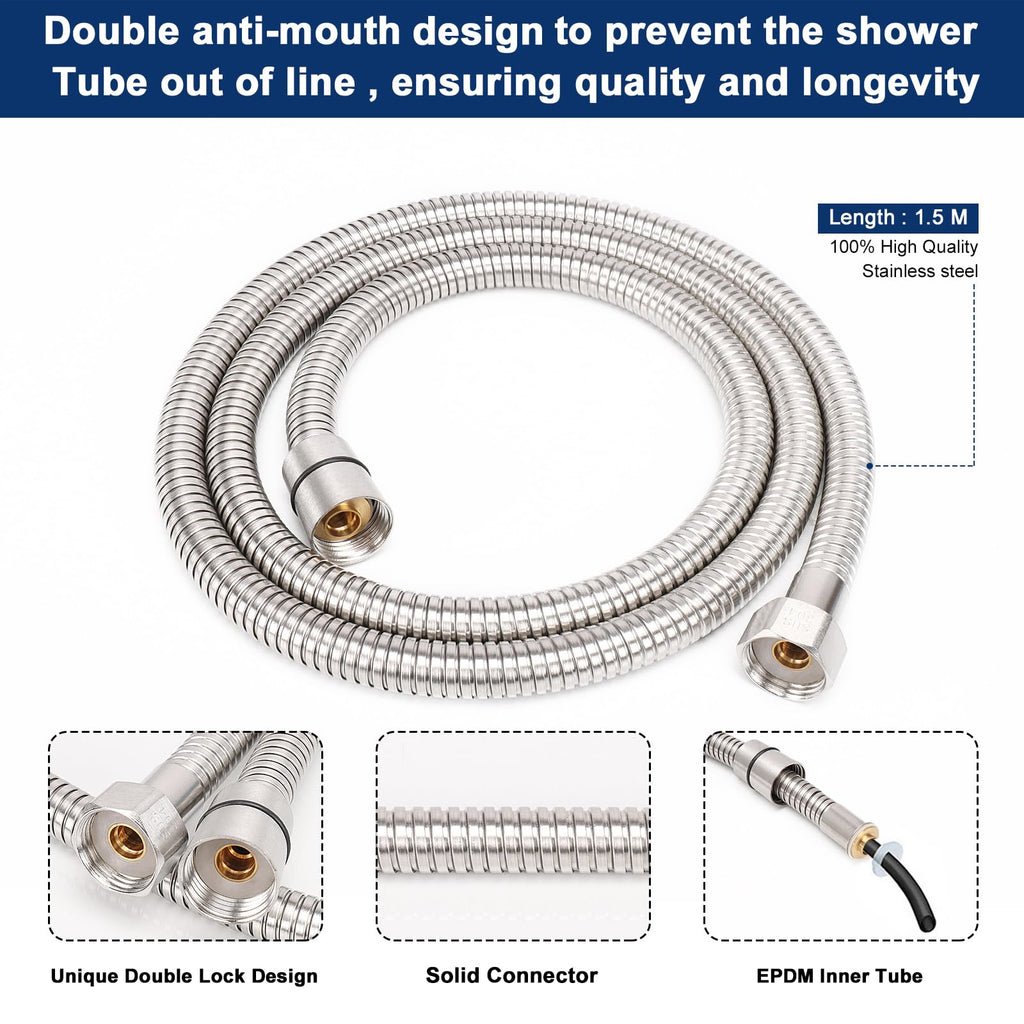 Shower Head with Hose, High-Pressure Stainless Steel 8'' Rain Shower and 5 Settings Handheld Shower Spray Combo with