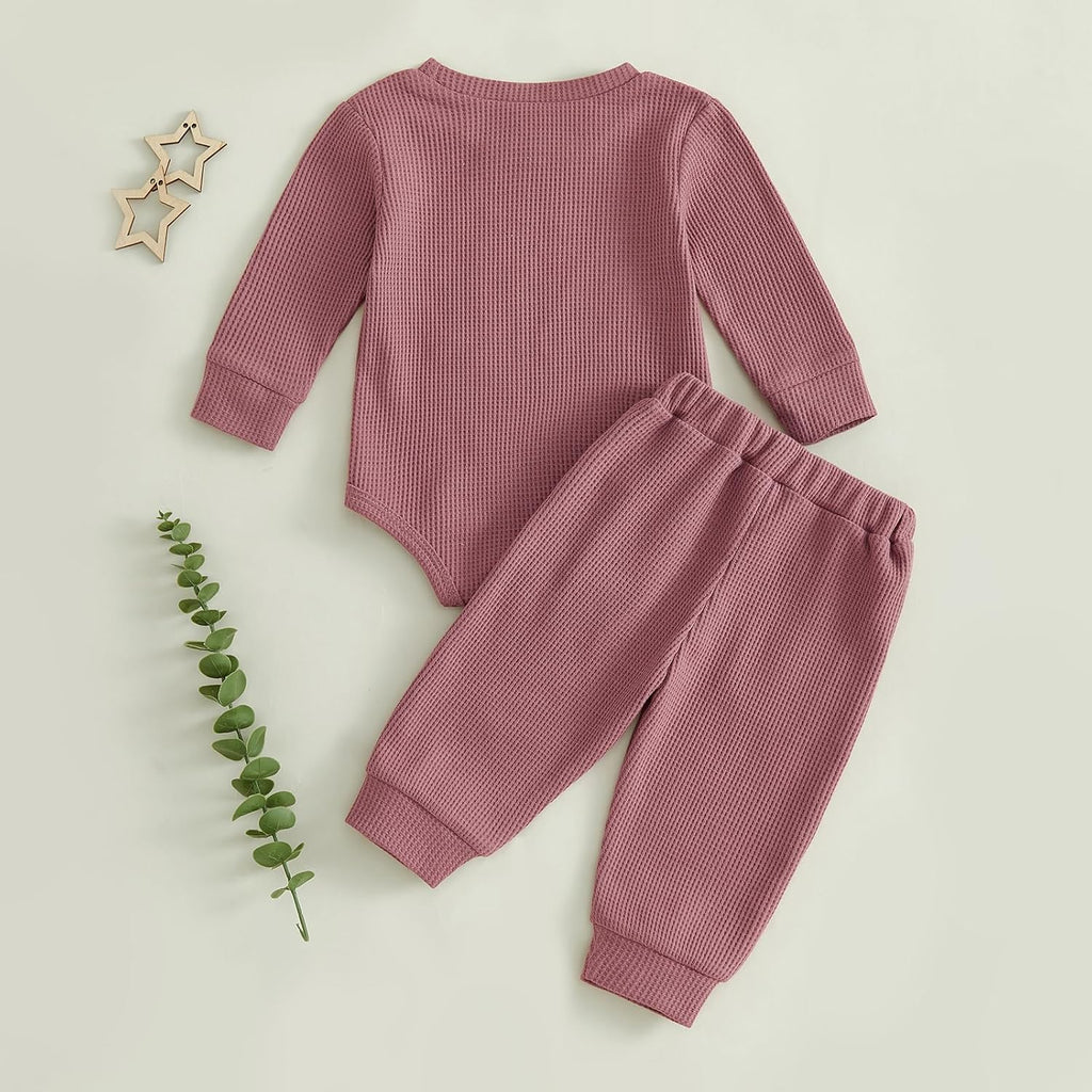 Baby Girl Fall Outfit Set Romper Pants Infant Waffle Clothes