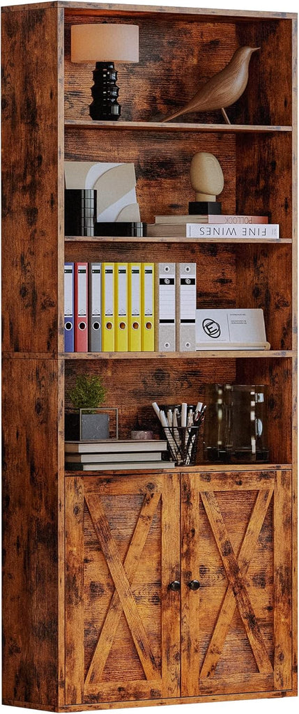 Industrial Bookshelves and Bookcases with Doors Floor Standing 6 Shelf Display Storage Shelves 70 in Tall Bookcase
