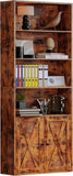 Industrial Bookshelves and Bookcases with Doors Floor Standing 6 Shelf Display Storage Shelves 70 in Tall Bookcase