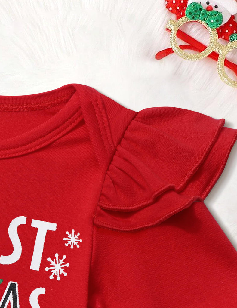 My First Christmas Baby Girl Outfit Snowman Print Romper Pant Sets