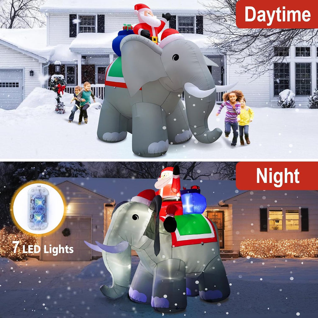 12FT Length X 10.5FT Tall Giant Christmas Inflatables Elephant, Christmas Blow Up Santa on Elephant Inflatable