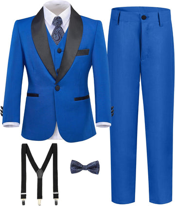 Boy's Formal Suit 7 Piece Slim Fit Tuxedo for Kids Teen Boys