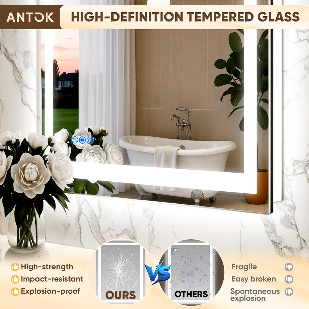 28x36 LED Bathroom Mirror with Lights, Backlit + Frontlit