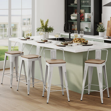 Bar Stools Set of 4, 24" Distressed Counter Barstools, White