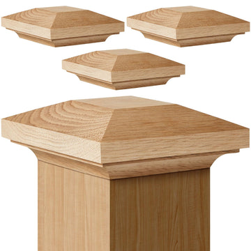 4 Pcs 3 1/16 Inch Red Oak Newel Post Cap for 3 Inch Post Topper