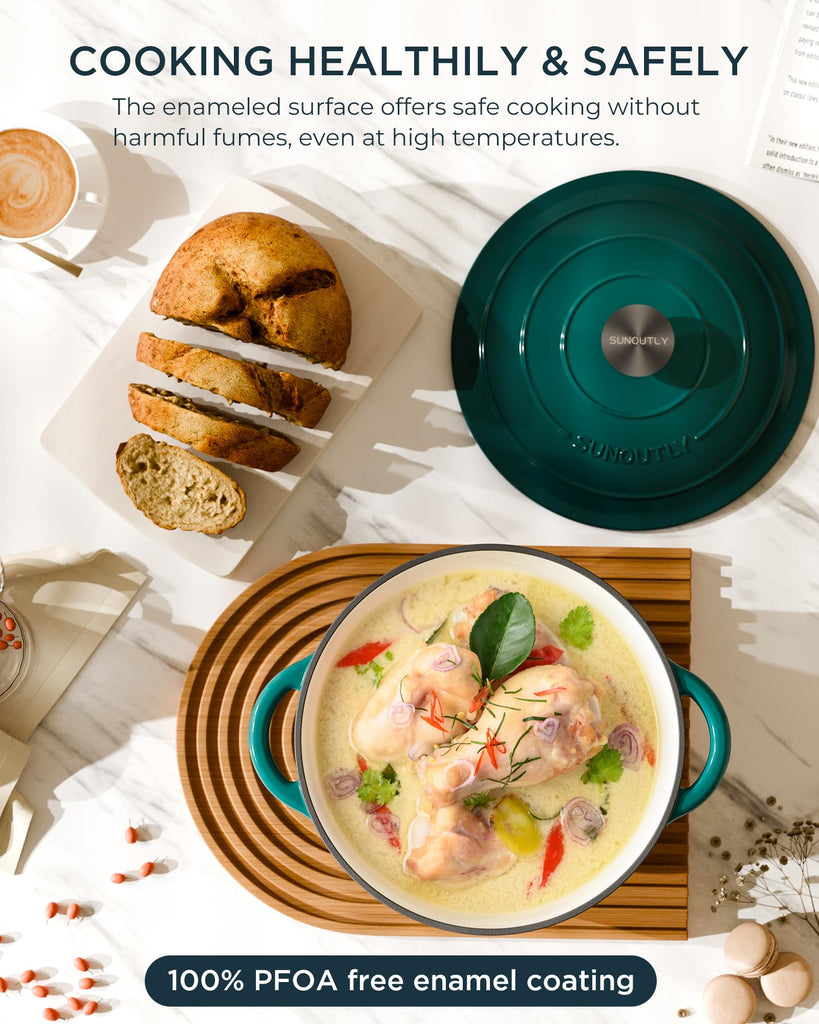Enameled Cast Iron Dutch Oven, 4.5QT Pot with Lid, Bottle Green