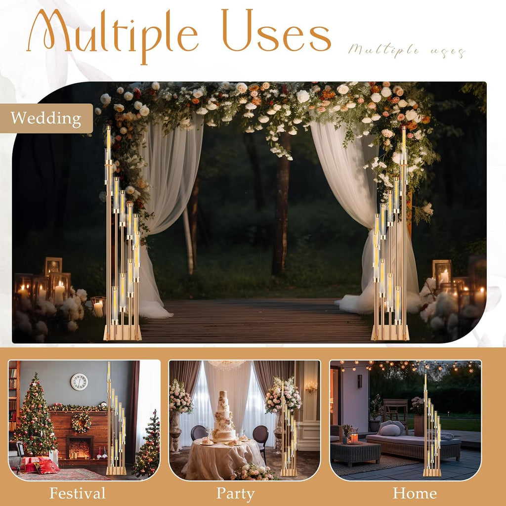 2 Pcs 12 Arm Wedding Candelabras Candle Holder 57.5 Inch Tall Cluster Centerpieces Floor Candelabra Standing with