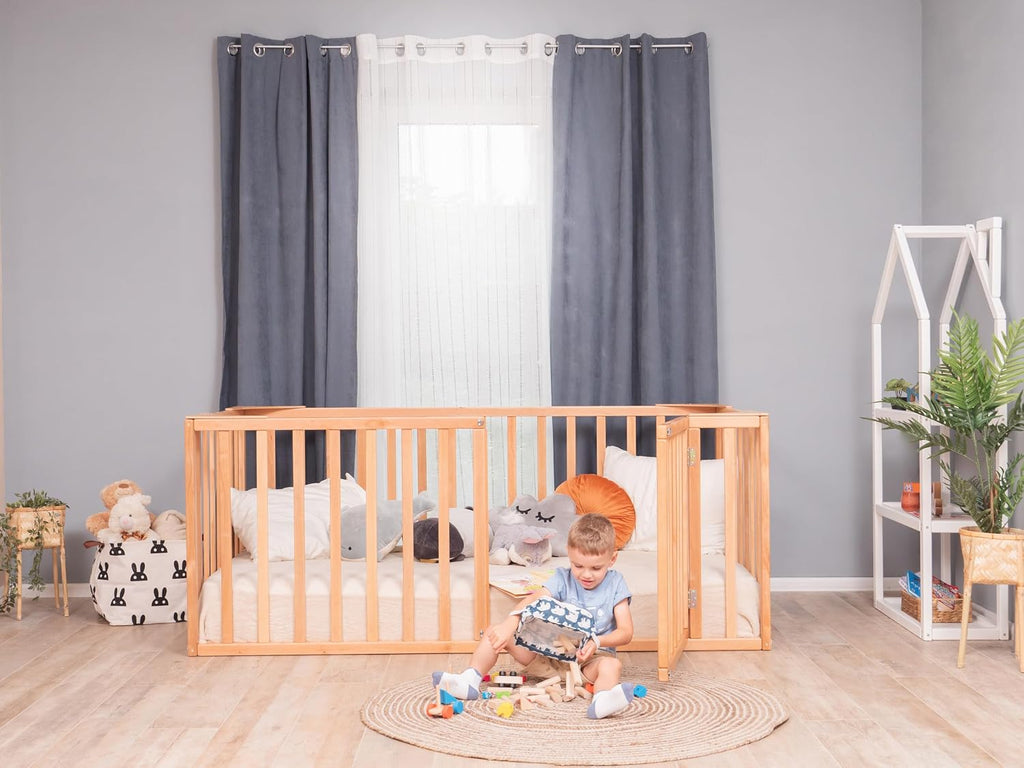 Montessori Floor Bed with Rails High - Toddler Bed Frame - Floor Bedframe with Gate by, (Small/Twin/Full/Queen/King