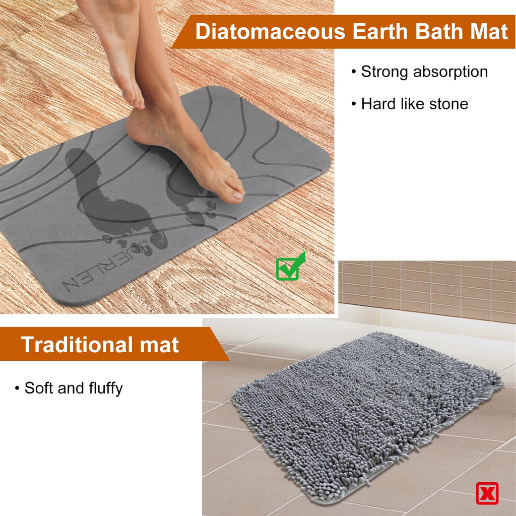 2 Pack Diatomaceous Earth Shower Mat, Stone Bath Mat, Nonslip Super Absorbent Fast-Drying Hard Bath Mat Shower Floor