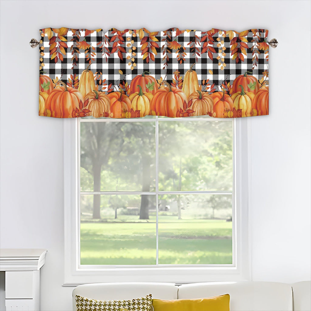 Fall Pumpkin Curtain Valance 2 Pack, Window Treatment 42x12 in