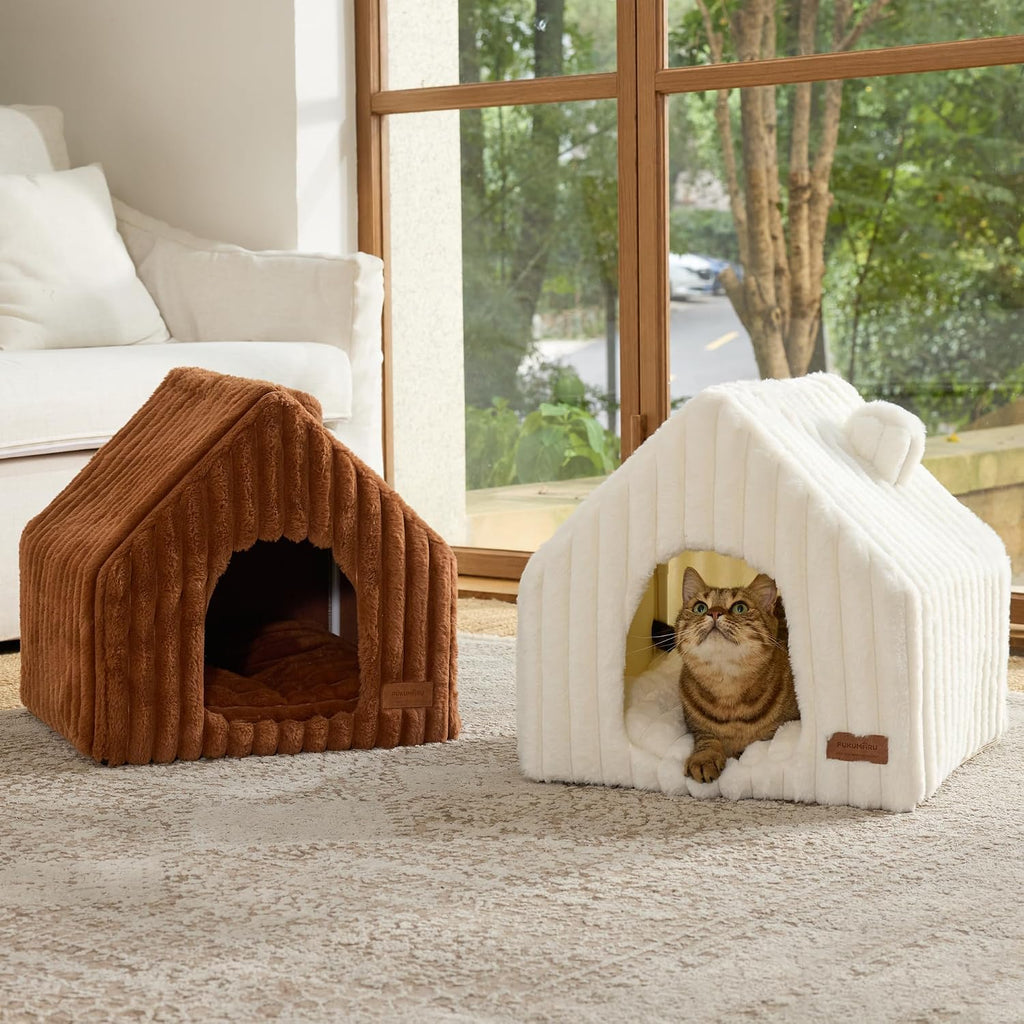 Cat Bed Cave, Enclosed Washable Covered Dog Bed with Support Frame