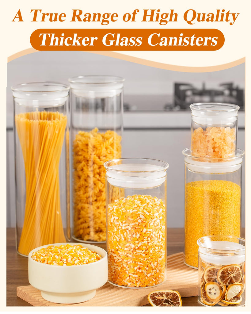 Glass Canisters with Airtight Lids, Set of 2 50oz Tall Storage Jars