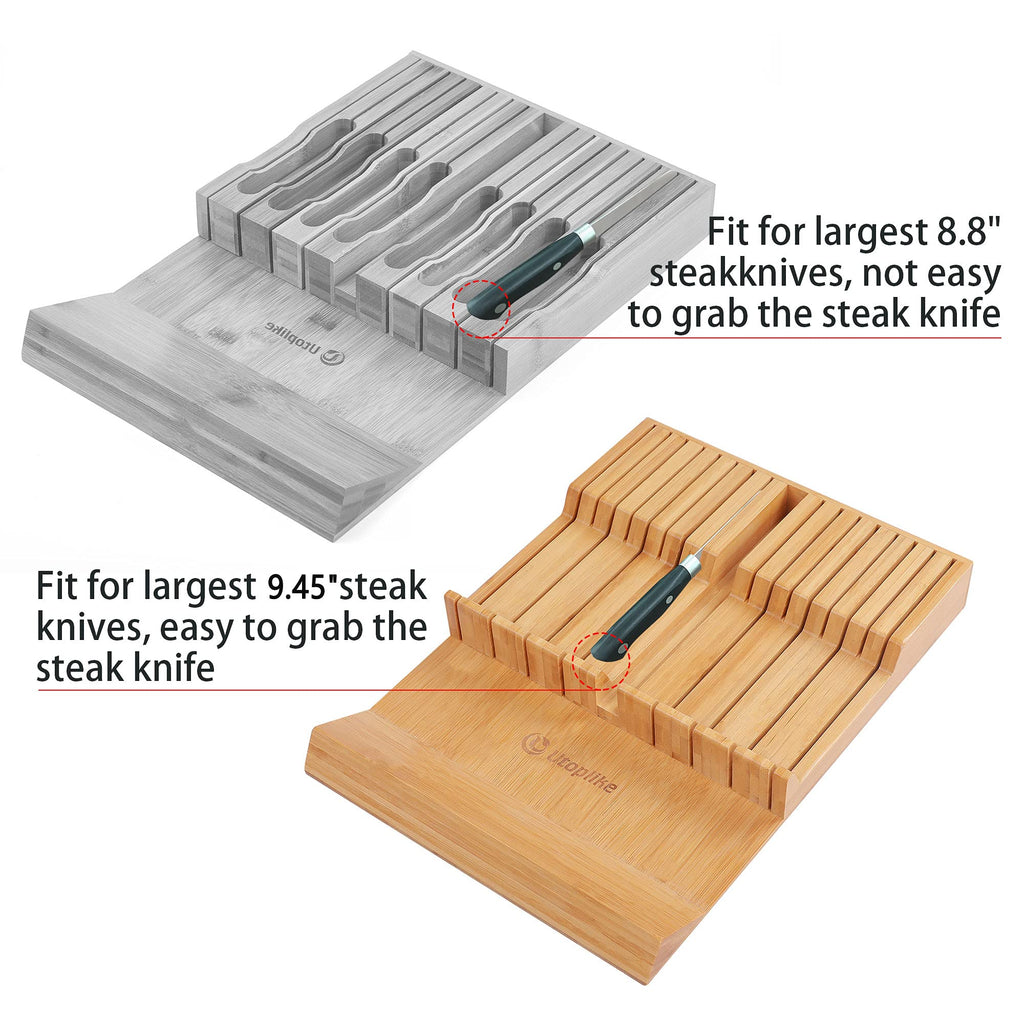 In-drawer Knife Block Bamboo Kitchen Knives Drawer Organizer Large