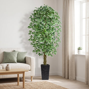 Ficus Tree 7FT, Large Fake Tree Decor (Black Planter)