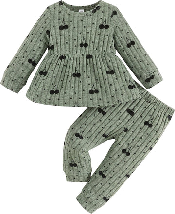 Baby Girl Clothes Toddler Girl Clothes Ribbed Cherry 2 Piece Set