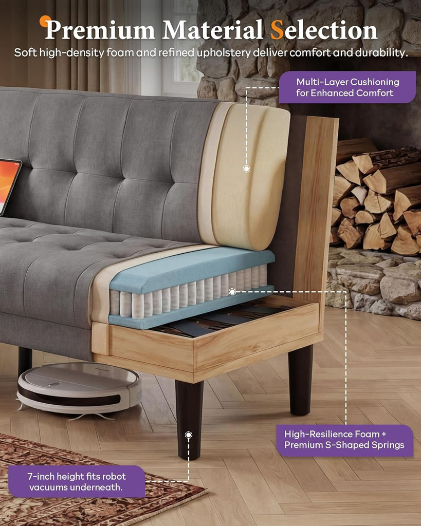 Sofa Couch, Living Room Furniture Sectional Sofa Sets 3 Pcs, Tufted Mid-Century Loveseat w/USB, Cupholders & Comfy