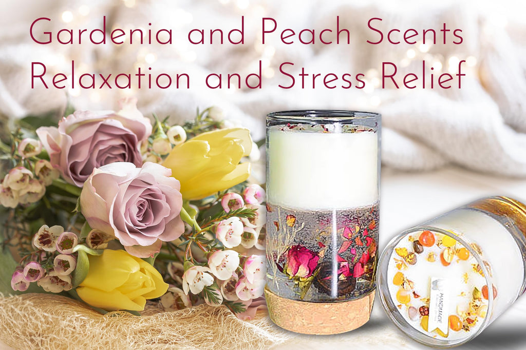 Candle Gift Set, Organic Natural Flowers in Yelly, Aromatherapy, Healing Gemstones, Botanical Scented Fragrance