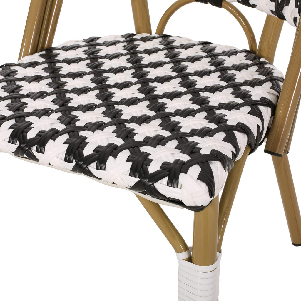 Anastasia Outdoor French Bistro Chair (Set of 2), Black + White + Bamboo Print Finish