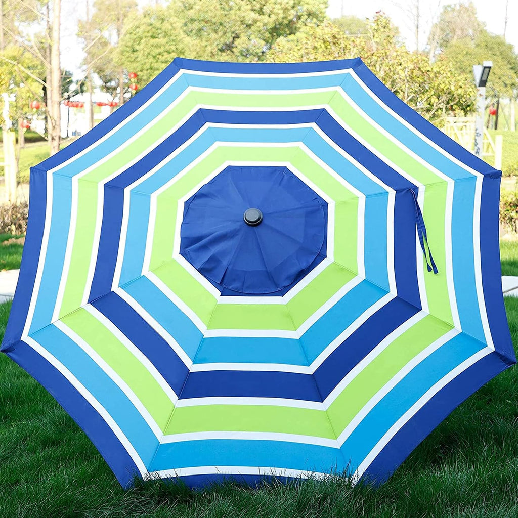 9' Outdoor Patio Umbrella, Outdoor Table Umbrella, Yard Umbrella, Market Umbrella with 8 Sturdy Ribs - Blue & Green Stri