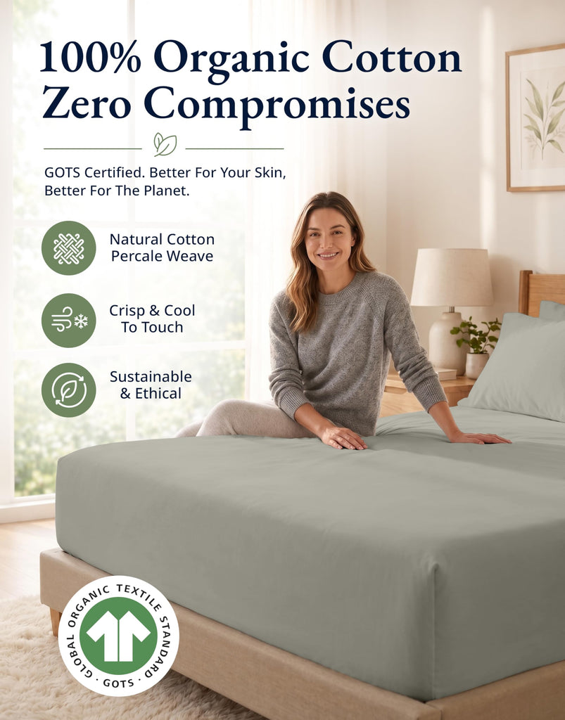 Full Fitted Sheet & Pillowcases (No Flat Sheet) - 100% Organic Cotton Soft & Breathable Percale Weave Fitted Sheet