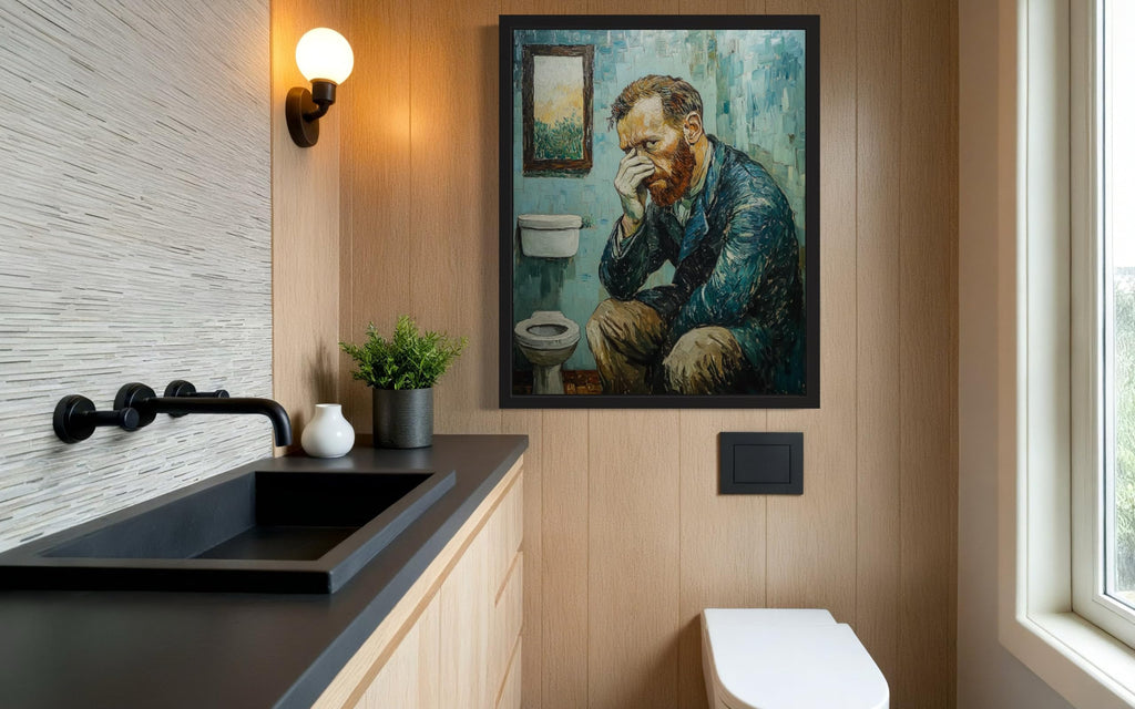 Van Gogh Funny Bathroom Framed Wall Art Print Poster, Famous Celebrity Vintage Funny Classical Clothespin, Humor