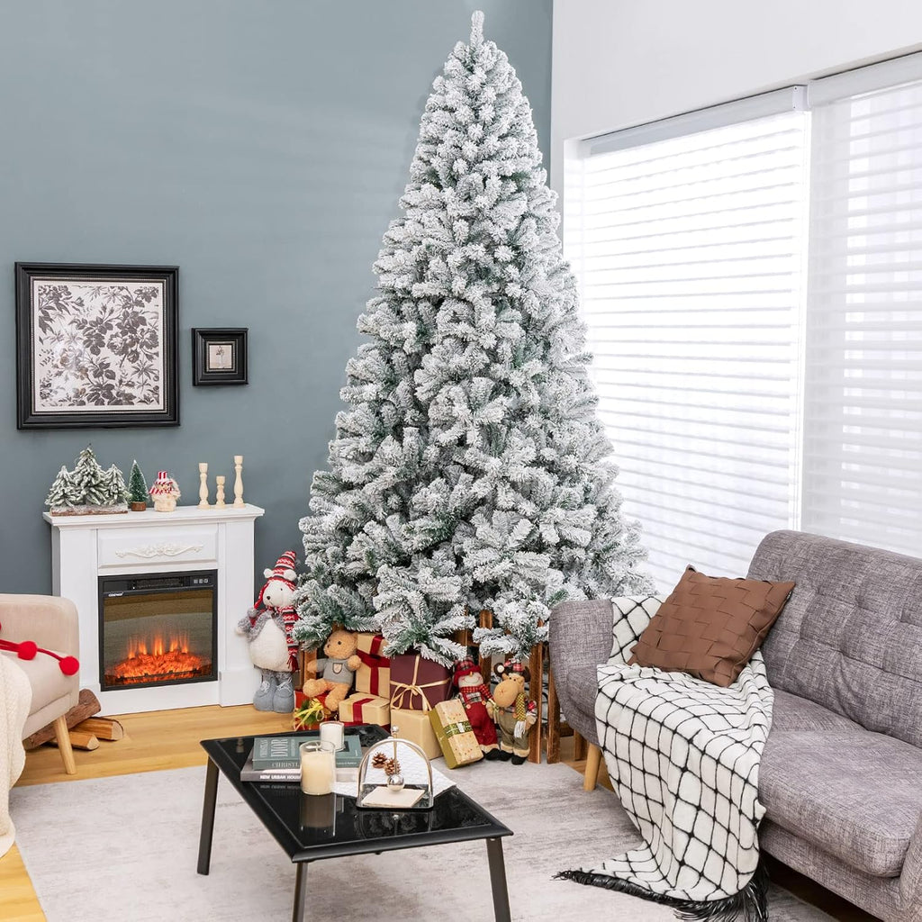 Flocked Christmas Tree Artificial Xmas Tree with 1498 PVC Branch Tips, Hinged Xmas Tree Life-Like Seasonal