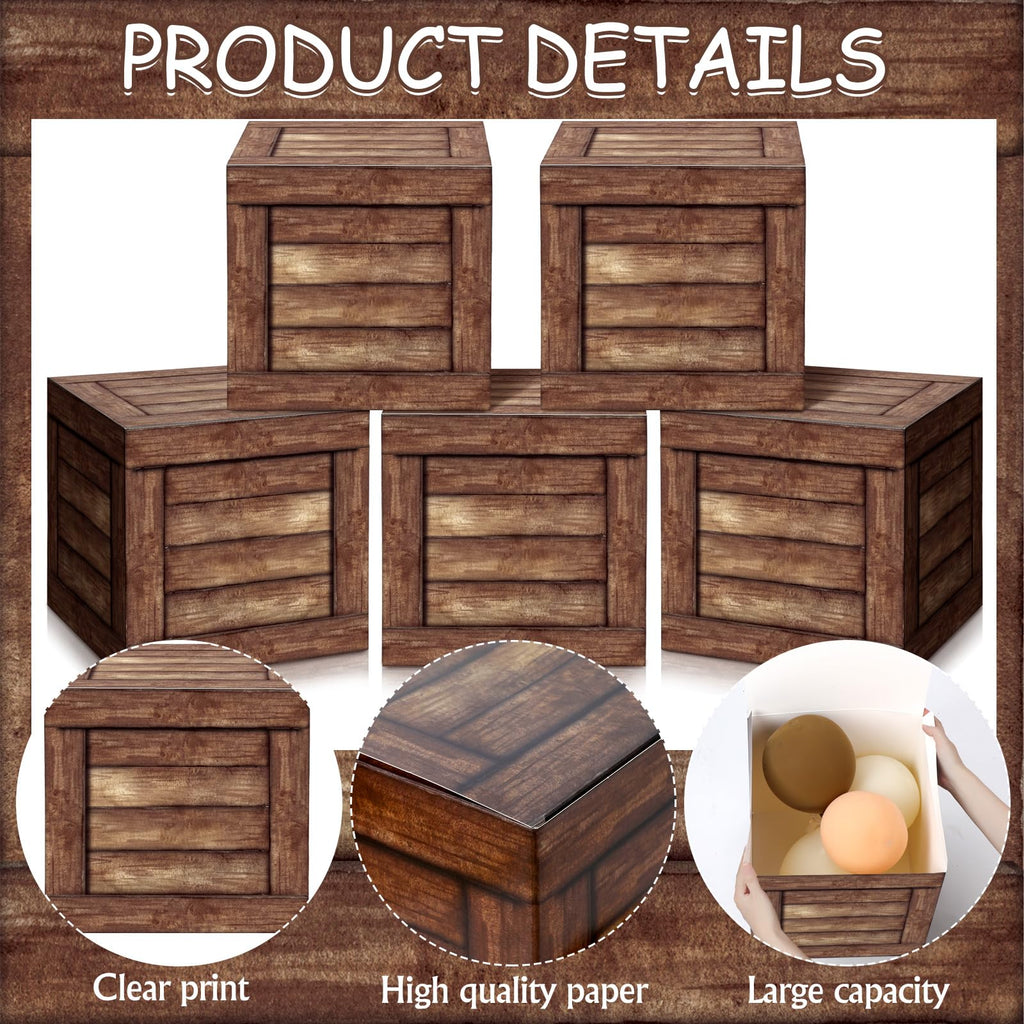 6 Pcs Cowboy Party Decorations Wood Grain Boxes Western Rustic