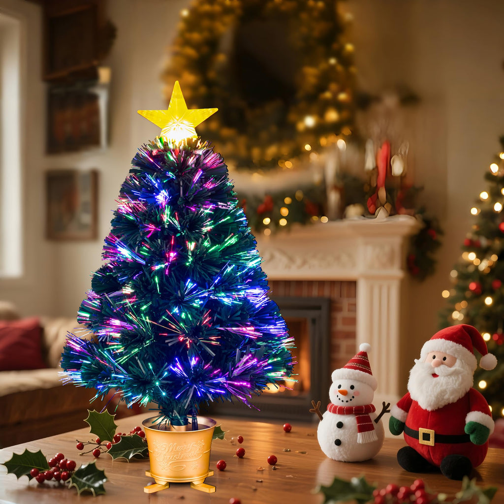 24inch Green Pre-lit Small Fiber Optic Tabletop Christmas Tree