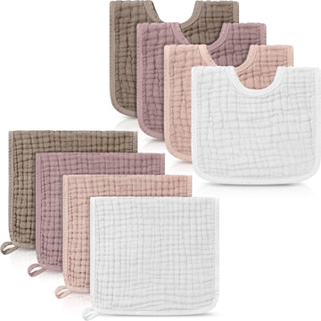 8 Pack Muslin Burp Cloths and Baby Bibs for Boy Girls, Elegant Color