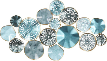 Metal Plate Home Wall Decor 3D Overlapping Discs Wall Sculpture, Wall Art 50" x 3" x 25", Multi Colored