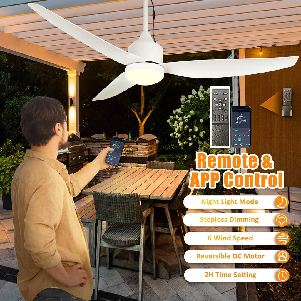 52 Inch Waterproof Gazebo Fans with Lights Outdoor Hanging - Plug in Remote App Control for Patio Indoor Farmhouse Porch - White 6 Speed Reversible DC Motor A101-B0F7X9XL6Q