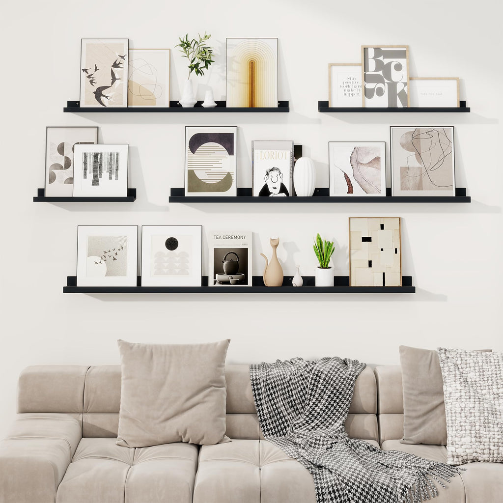 Picture Ledge Shelf, 44 inch Floating Shelves Set of 2, Black Wood Shelf