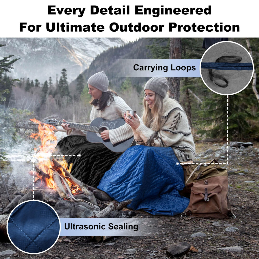 Waterproof Outdoor Blanket 82"x55" Large Sherpa Fleece Black