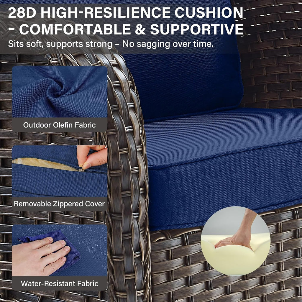 Patio Rocking Chair Wicker Chair, 1 Piece Outdoor Rocking Chair Seating with Cushions for Porch Deck Balcony