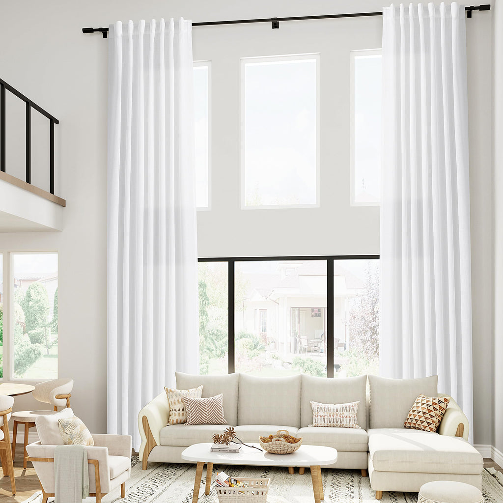White Linen Curtains Extra Long Back Tab Curtains 2 Panels Set 204 Inches Long Farmhouse Light Filtering Semi Sheer