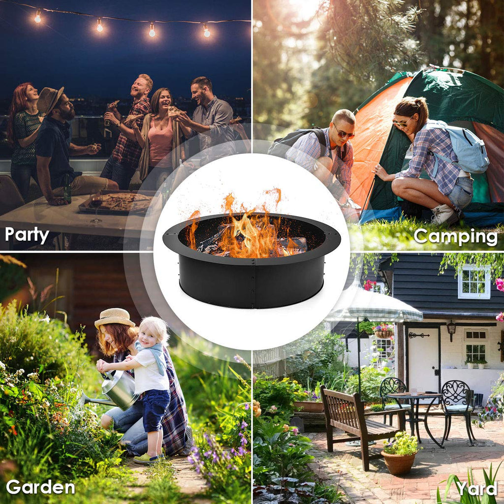 Fire Ring, Heavy Duty Steel DIY Fire Pit Rim, Above/In-Ground Fire Pit Liner Backyard Camping, 36 Inch Outer/30 Inch