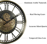 21 Inch Large Moving Gears Wall Clock for Modern Farmhouse Living Room Decor