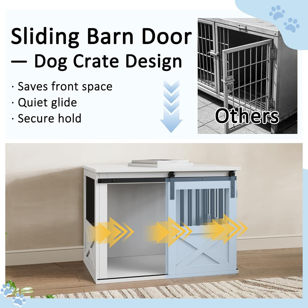 Wooden Dog Crate Furniture, Big Kennel Pet Cage End Table for Indoor