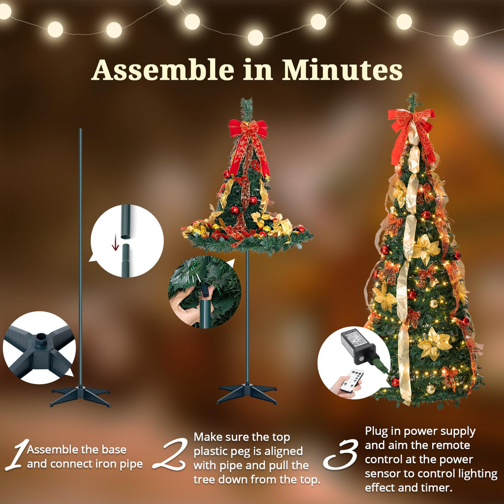 6 FT Pre Decorated Pull-Up with Colorful Lights & Remote
