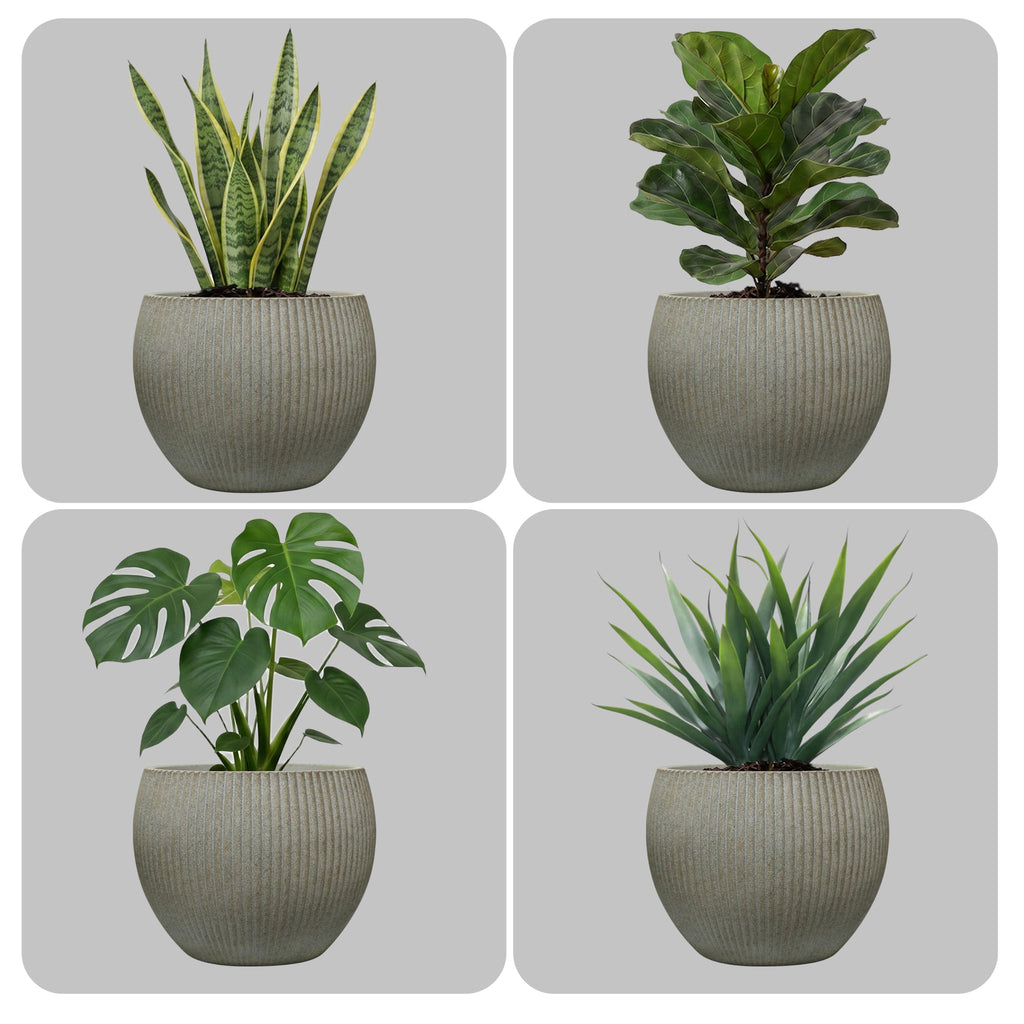 10.2"Dia x 7.8"H Modern Ribbed Plastic Round Planter Pot without Drain