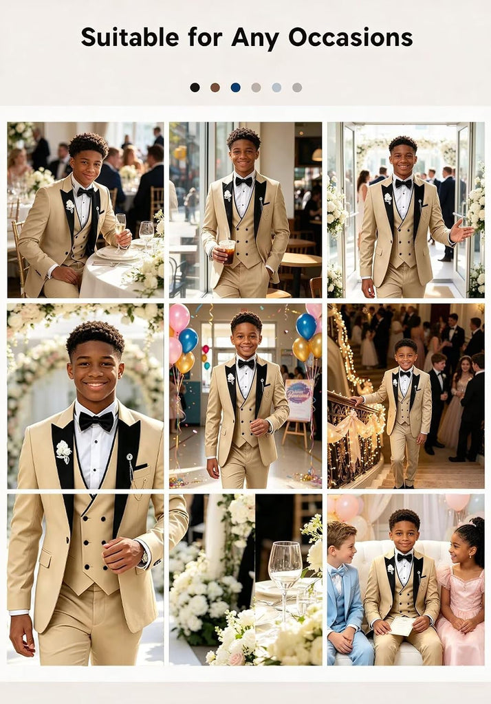 Kids Tuxedo Suits for Boys Slim Fit Wedding Prom Outfit Teen Dresswear Set