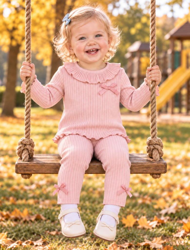 Girl Clothes Toddler Girl Clothes Ribbed Cotton Ruffle Bow Set