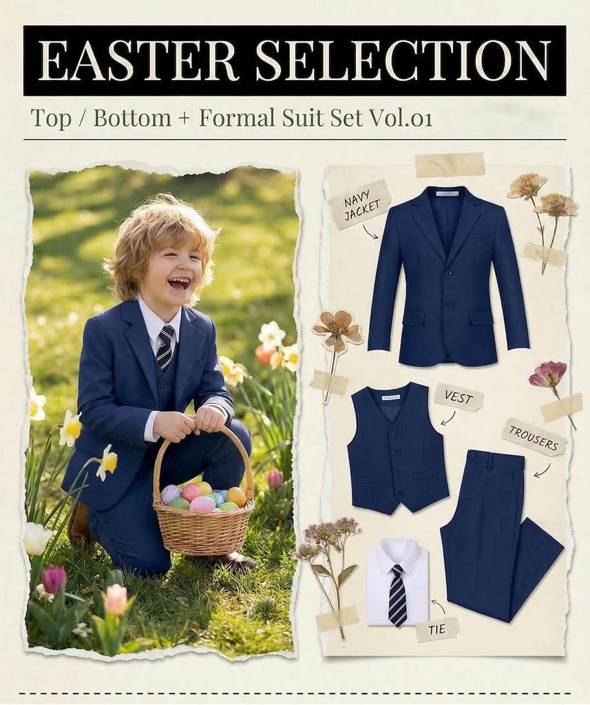 Boy's Suits for Kid Formal 5pcs Slim Fit Wedding Tuxedo Casual Suit Set