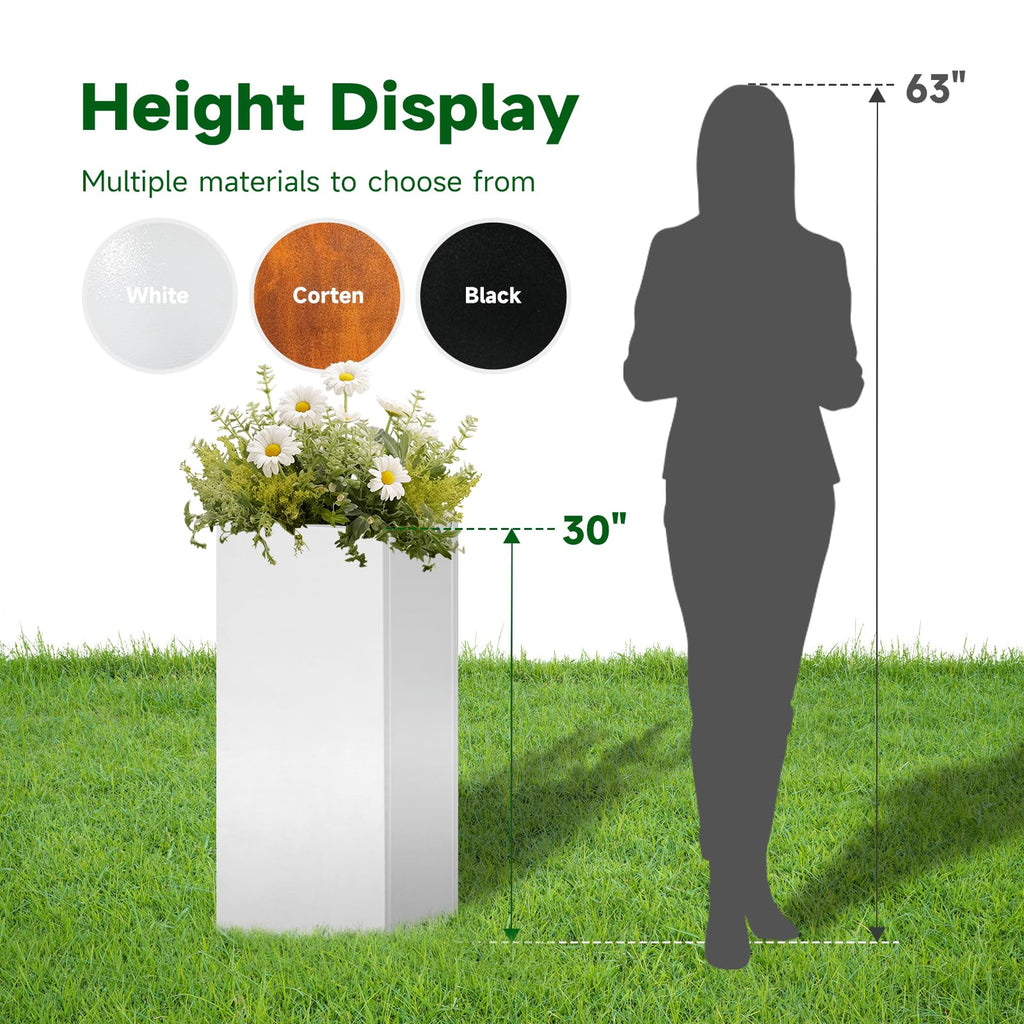 Metal Outdoor Planter Box 14"x14"x30" Tall Steel Planter