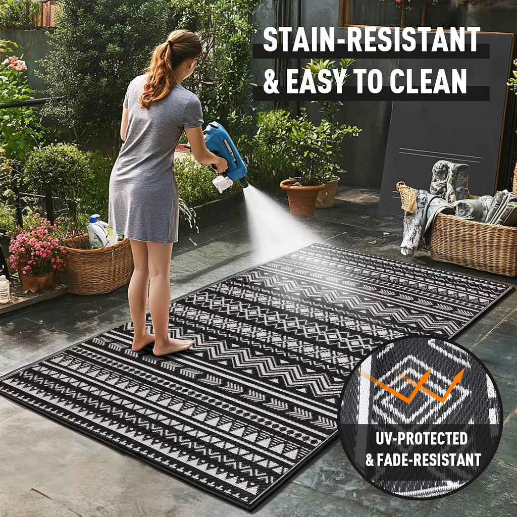 Black and White Vertical Stripe Outdoor Rug Waterproof Mat