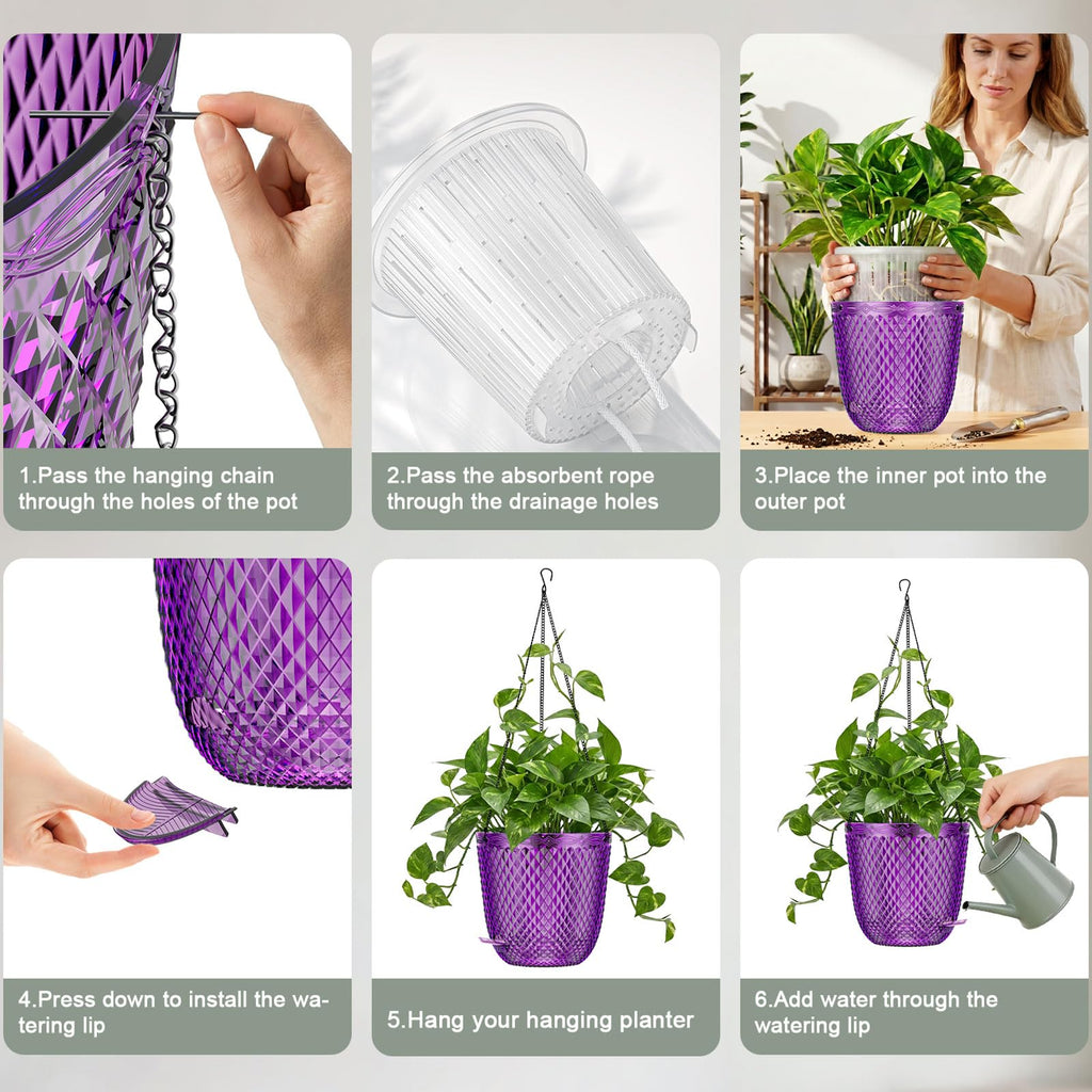 Hanging Planters for Indoor Plants, 2-Pack, 5.7 Inch, Purple